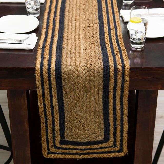 Natural and Navy Blue 1' 2 x 6' 1 Braided Jute Table Runner