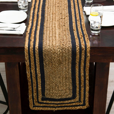 Natural and Navy Blue 1' 2 x 4' 1 Braided Jute Table Runner Area Rug Decorative Dining Room Kitchen All Natural Material Table Cover 100% Jute Hand Braided Natural Eco-Friendly Boho Style Carpet for Living Rooms Dining Office Space Dorms for Sale at Rug Engine