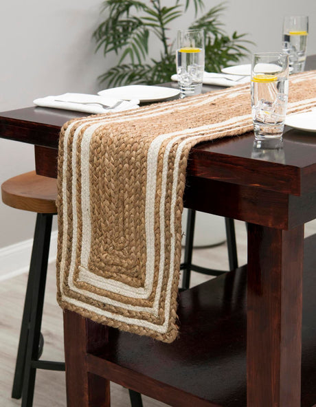 Natural and White 1' 2 x 10' Braided Jute Table Runner