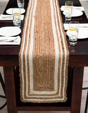 Natural and White 1' 2 x 10' Braided Jute Table Runner