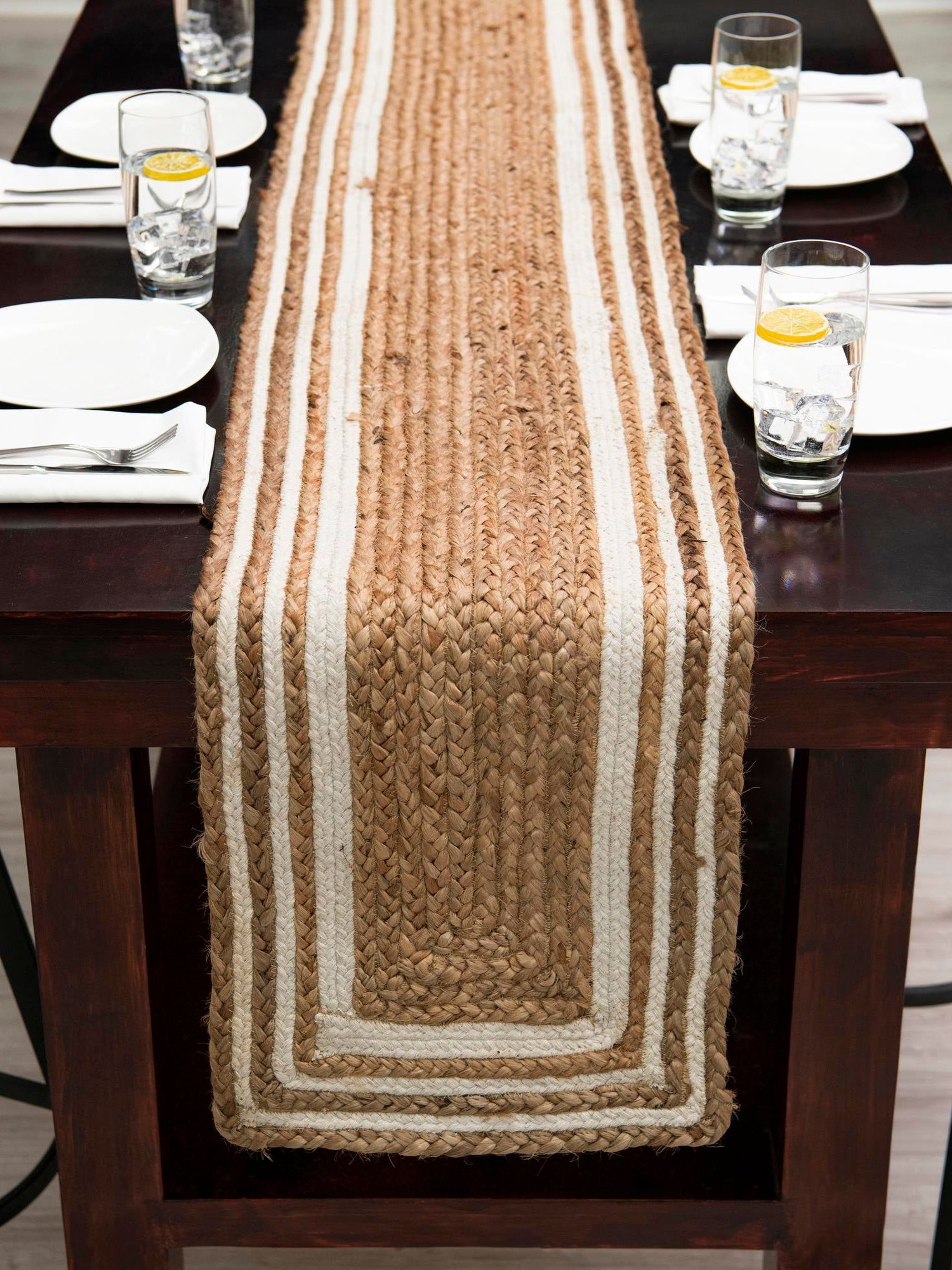 Natural and White 1' 2 x 6' 1 Braided Jute Table Runner Area Rug Decorative Dining Room Kitchen All Natural Material Table Cover 100% Jute Hand Braided Natural Eco-Friendly Boho Style Carpet for Living Rooms Dining Office Space Dorms for Sale at Rug Engine