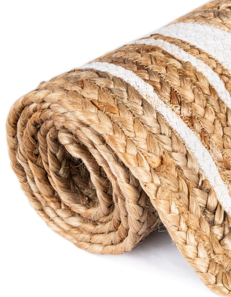Natural and White 1' 2 x 5' 1 Braided Jute Table Runner Area Rug Decorative Dining Room Kitchen All Natural Material Table Cover 100% Jute Hand Braided Natural Eco-Friendly Boho Style Carpet for Living Rooms Dining Office Space Dorms for Sale at Rug Engine