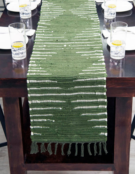 Green 1' 2 x 5' 1 Chindi Cotton Table Runner Area Rug Decorative Dining Room Kitchen All Natural Material Table Cover Interior Design Home Decor Carpet Mat for Sale at Rug Engine