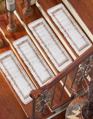 13 Pcs White and Natural 1' x 2' 6 Chindi Jute Stair Treads