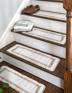 13 Pcs White and Natural 1' x 2' 6 Chindi Jute Stair Treads