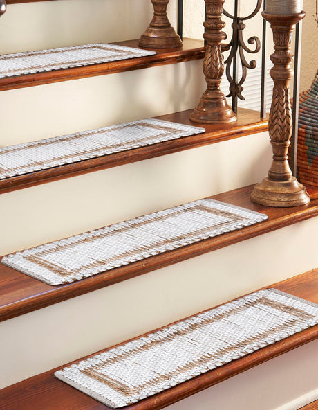 13 pcs White and Natural 0' 9 x 2' 6 Chindi Jute Indoor Stair Treads Accent Area Rug Staircase Set Interior Design Home Decor Carpet Mat for Sale at Rug Engine