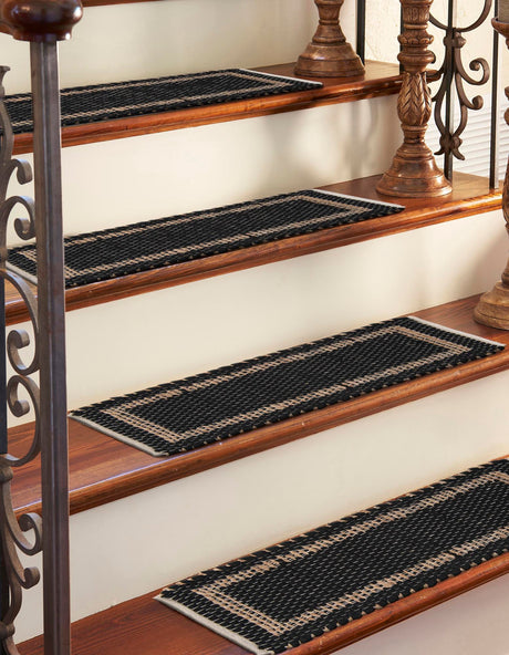 13 pcs Black 0' 9 x 2' 6 Chindi Jute Indoor Stair Treads Accent Area Rug Staircase Set Interior Design Home Decor Carpet Mat for Sale at Rug Engine