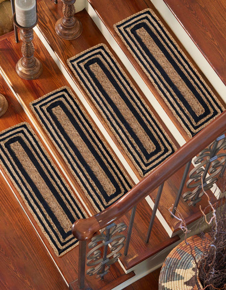 13 Pcs Natural and Navy Blue 1' x 2' 6 Braided Jute Stair Treads