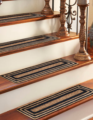 13 Pcs Natural and Navy Blue 1' x 2' 6 Braided Jute Stair Treads