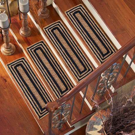 13 pcs Natural and Navy Blue 0' 9 x 2' 6 Braided Jute Indoor Stair Treads Accent Area Rug Staircase Set 100% Jute Hand Braided Natural Eco-Friendly Boho Style Carpet for Living Rooms Dining Office Space Dorms for Sale at Rug Engine