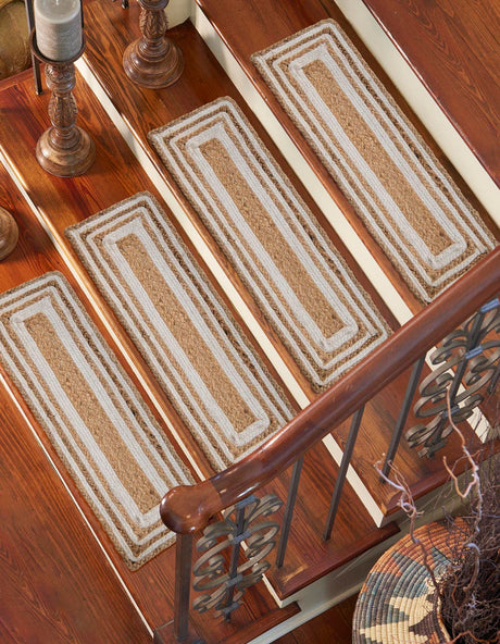13 Pcs Natural and White 1' x 2' 6 Braided Jute Stair Treads