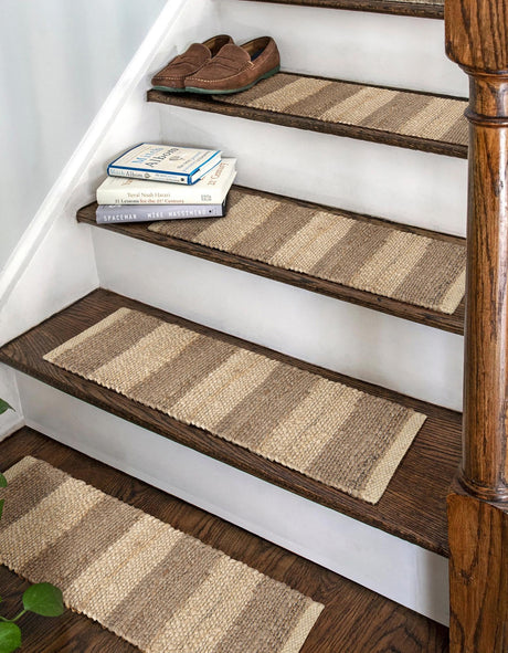 13 pcs Natural Ivory 0' 9 x 2' 6 Braided Jute Indoor Stair Treads Accent Area Rug Staircase Set 100% Jute Hand Braided Natural Eco-Friendly Boho Style Carpet for Living Rooms Dining Office Space Dorms for Sale at Rug Engine
