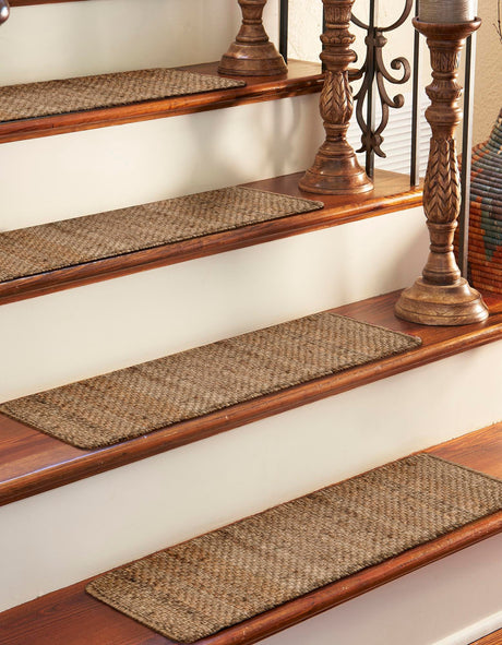 13 pcs Natural 0' 9 x 2' 6 Chunky Jute Indoor Stair Treads Accent Area Rug Staircase Set 100% All Natural Jute Sustainable Eco-Friendly Carpet Mat for Natural Interior Design Homes for Sale at Rug Engine