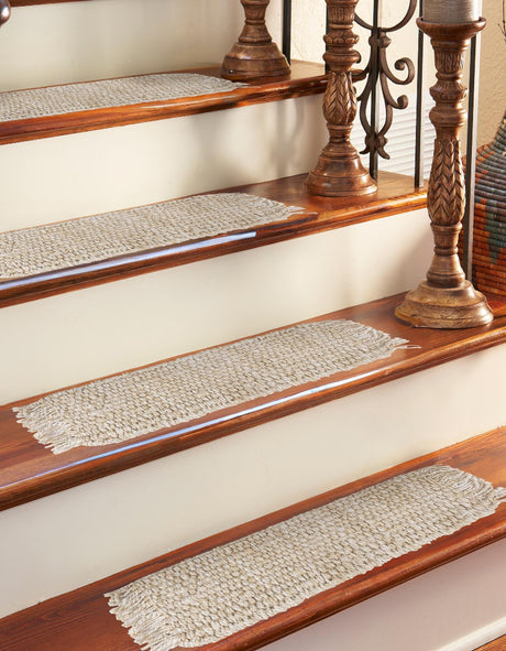 13 pcs Ivory 0' 9 x 2' 6 Chunky Jute Indoor Stair Treads Accent Area Rug Staircase Set 100% All Natural Jute Sustainable Eco-Friendly Carpet Mat for Natural Interior Design Homes for Sale at Rug Engine