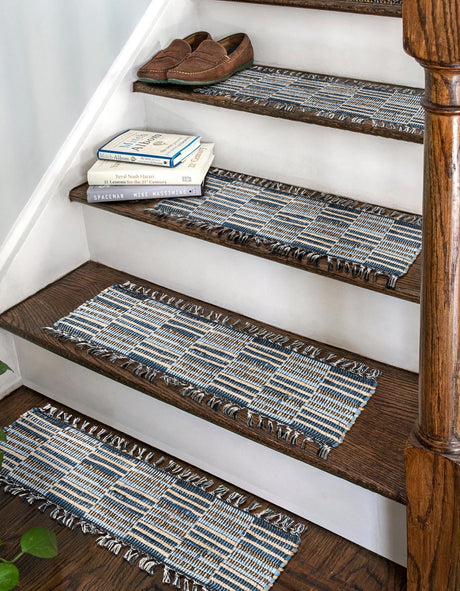 13 pcs Dark Gray 0' 9 x 2' 6 Chindi Jute Indoor Stair Treads Accent Area Rug Staircase Set Interior Design Home Decor Carpet Mat for Sale at Rug Engine