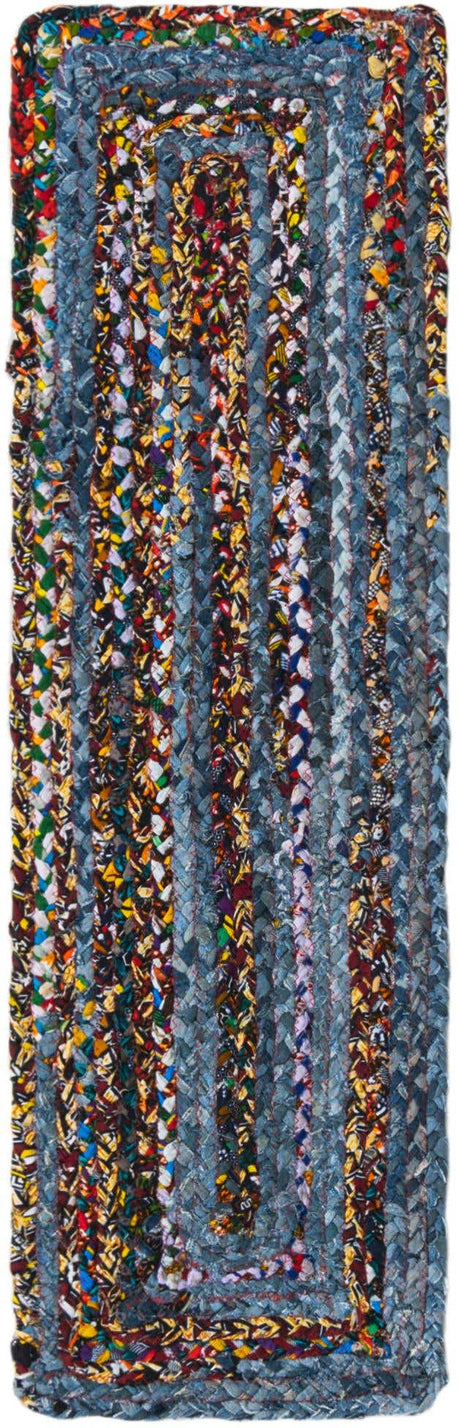 Blue and Multicolor 1' 2 x 4' 1 Braided Chindi Table Runner