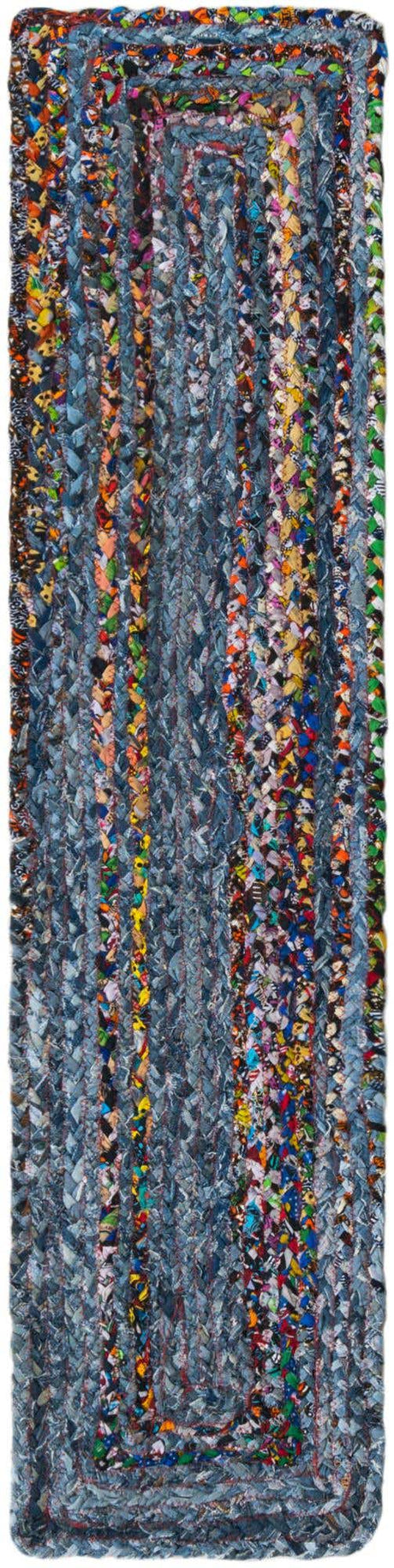 Blue and Multicolor 1' 2 x 5' 1 Braided Chindi Table Runner