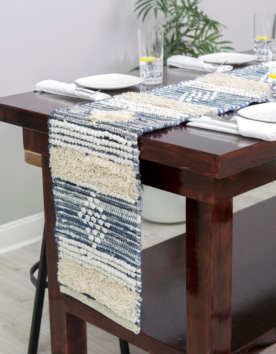 Ivory 1' 2 x 4' 1 Cotton Chindi Table Runner Area Rug Decorative Dining Room Kitchen All Natural Material Table Cover Geometric Boho Carpet Mat for Interior Design Home Decor for Sale at Rug Engine