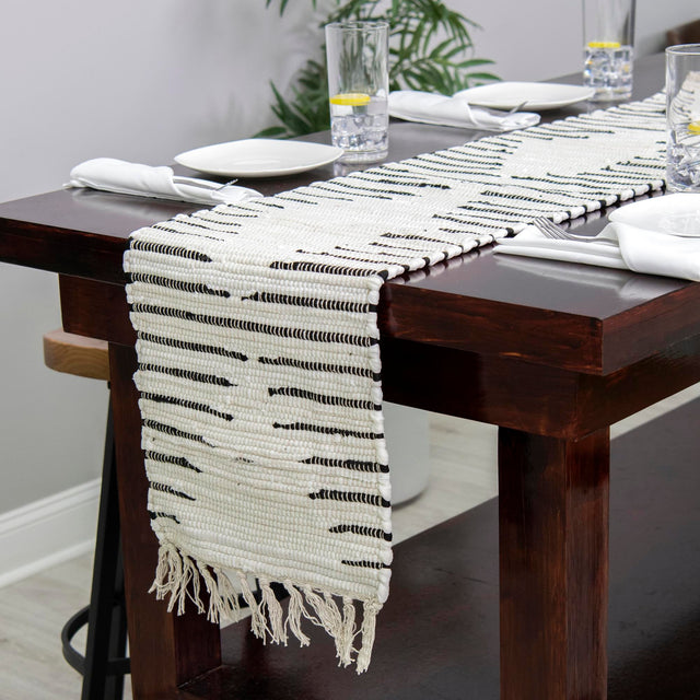 White 1' 2 x 6' 1 Chindi Cotton Table Runner
