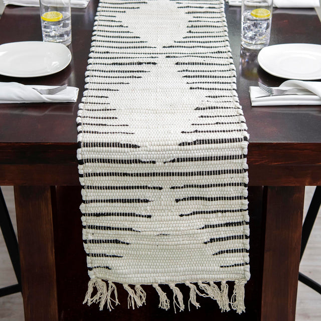 White 1' 2 x 6' 1 Chindi Cotton Table Runner