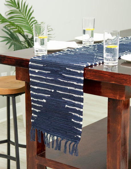 Navy Blue 1' 2 x 4' 1 Chindi Cotton Table Runner