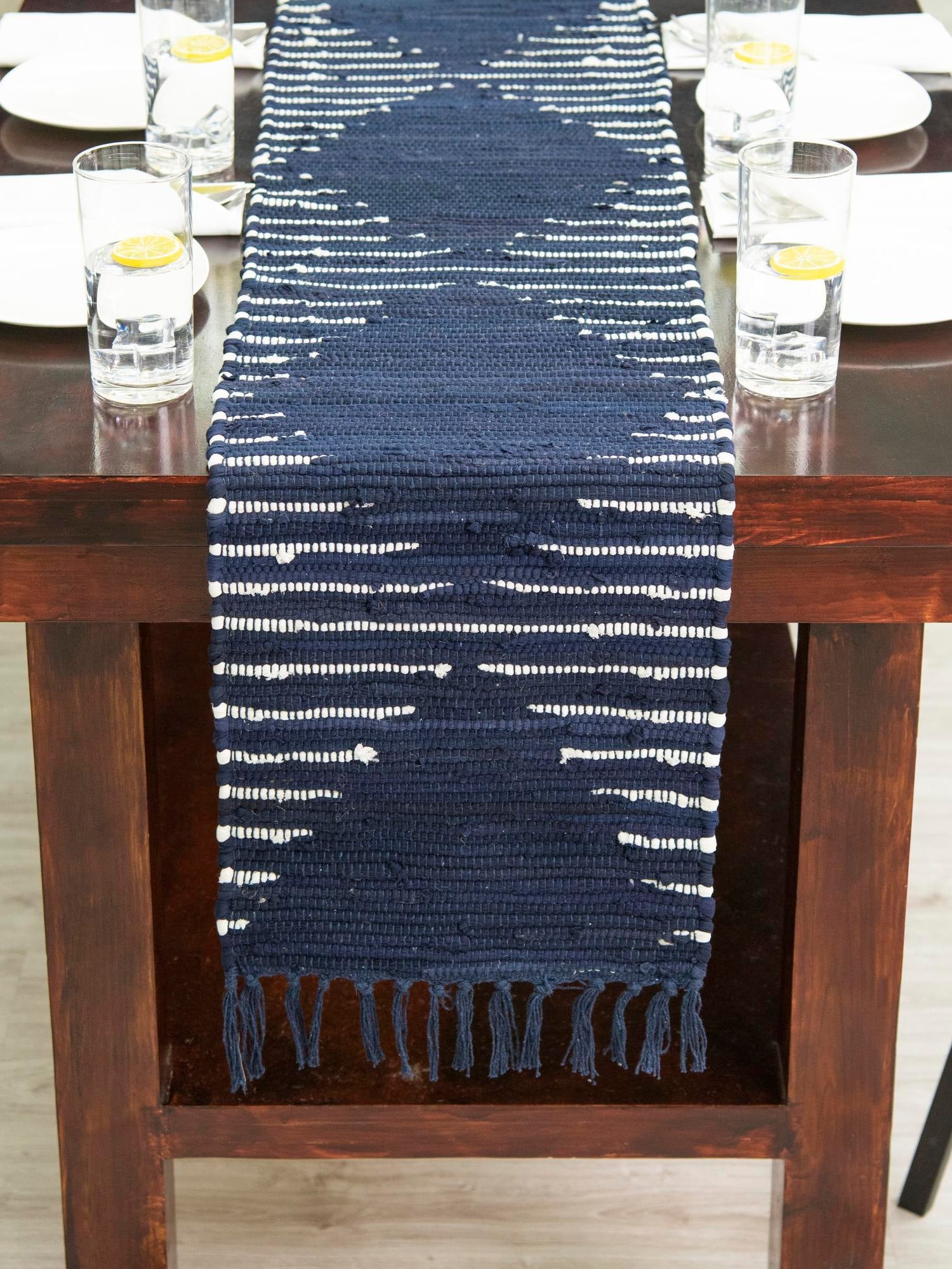 Navy Blue 1' 2 x 5' 1 Chindi Cotton Table Runner Area Rug Decorative Dining Room Kitchen All Natural Material Table Cover Interior Design Home Decor Carpet Mat for Sale at Rug Engine