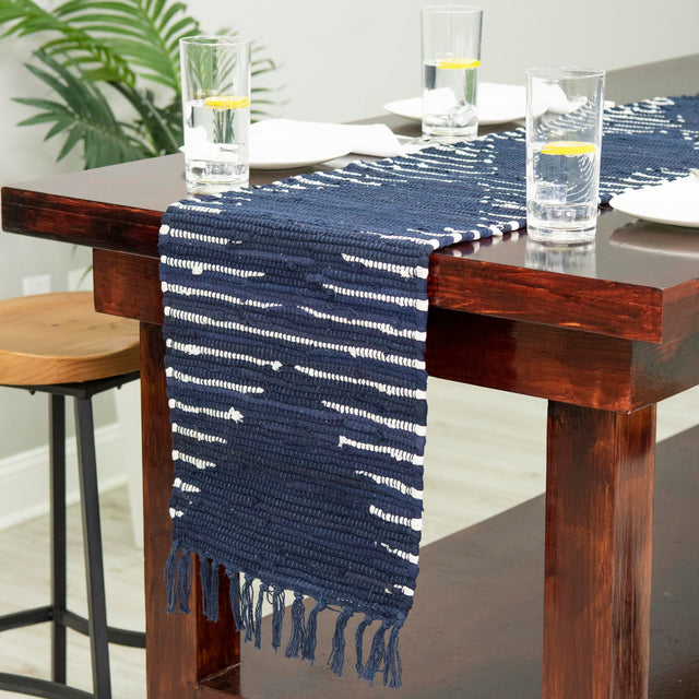 Navy Blue 1' 2 x 10' Chindi Cotton Table Runner