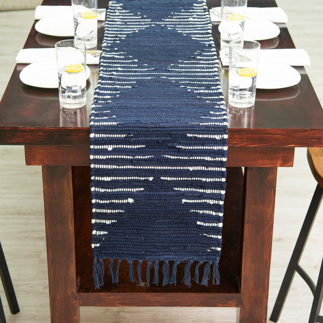 Navy Blue 1' 2 x 10' Chindi Cotton Table Runner