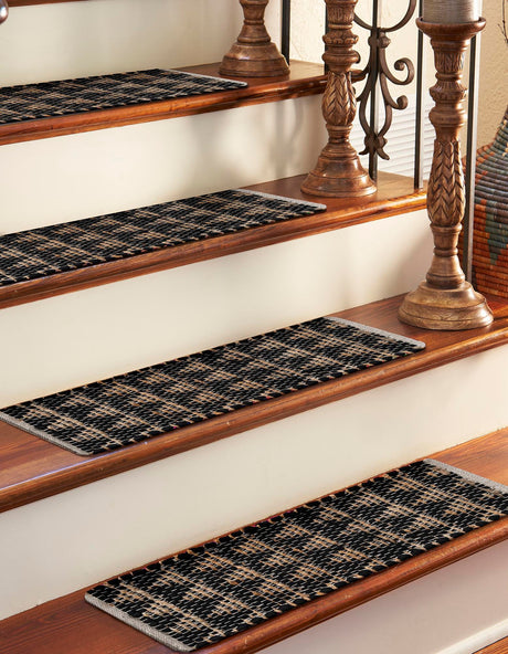 13 pcs Black 0' 9 x 2' 6 Chindi Jute Indoor Stair Treads Accent Area Rug Staircase Set Interior Design Home Decor Carpet Mat for Sale at Rug Engine