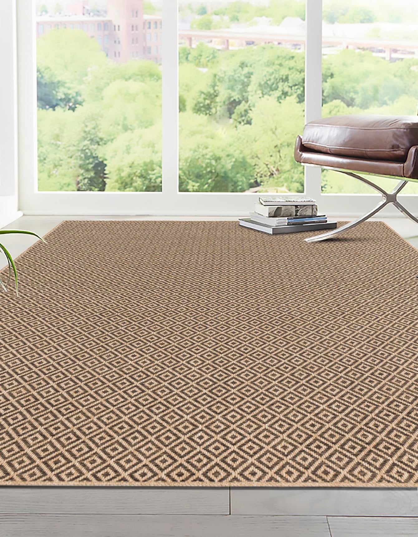 Natural and Brown 8' x 10' Dunes Rectangle Area Rug 100% Polypropylene With Cotton Backing Carpet for Living, Dining, Office, Dorms, Bedrooms for Sale at Rug Engine