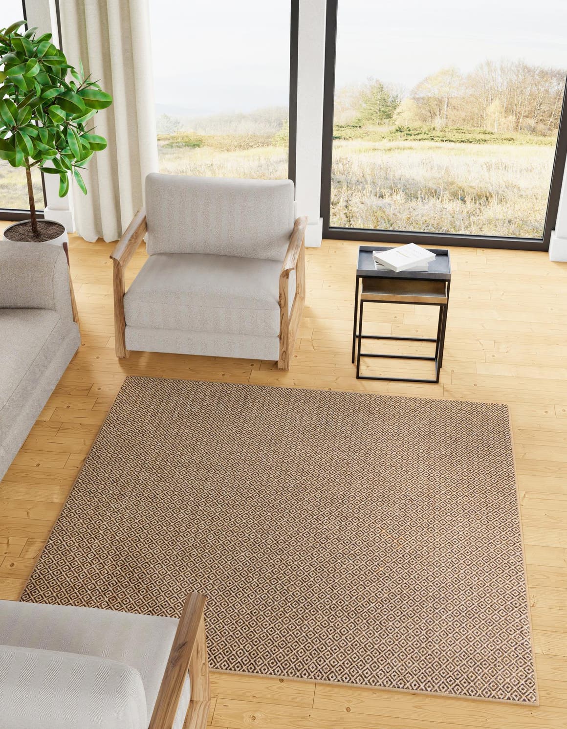 Natural and Brown 8' x 8' Dunes Square Area Rug 100% Polypropylene With Cotton Backing Carpet for Living, Dining, Office, Dorms, Bedrooms for Sale at Rug Engine