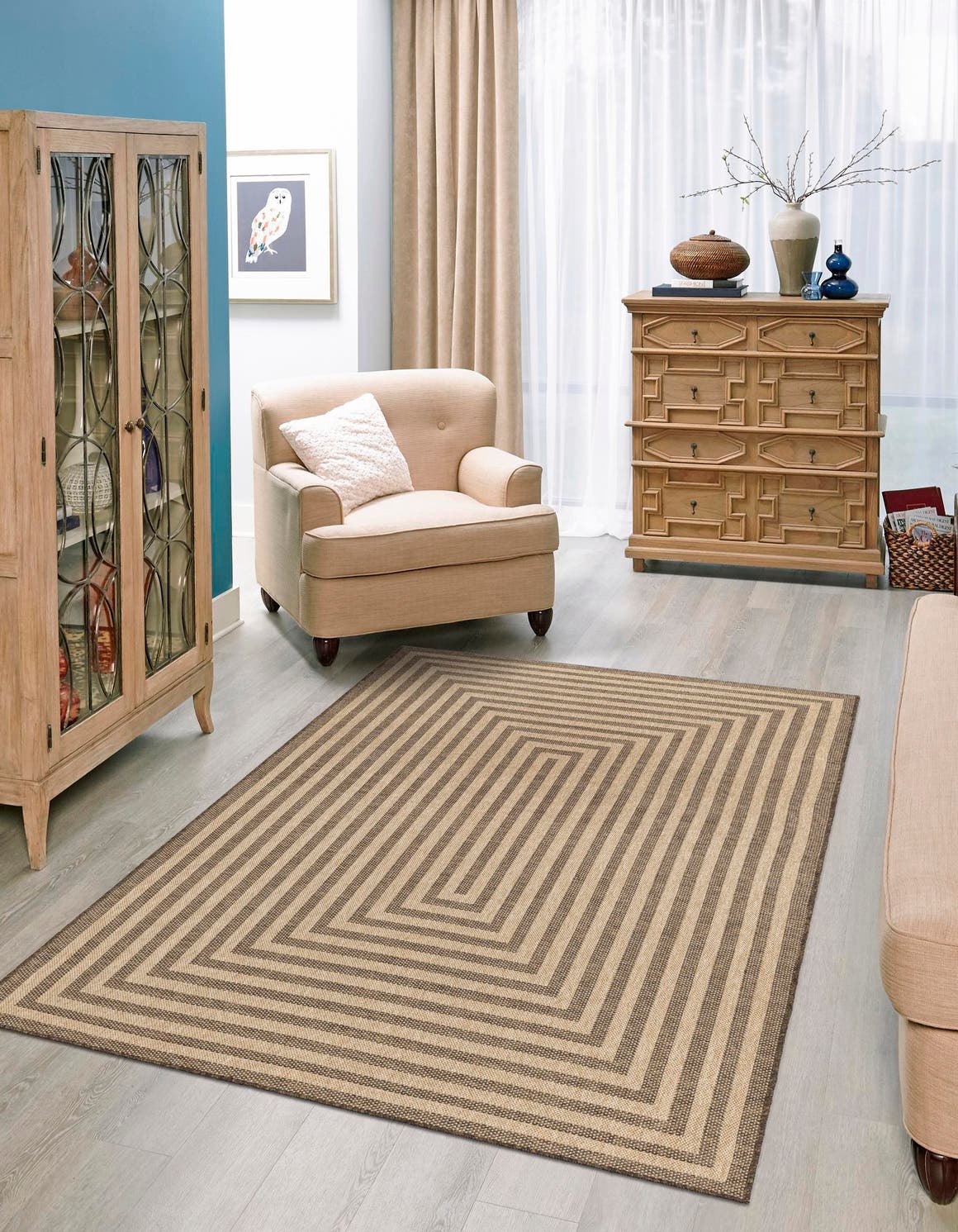Natural and Brown 6' 3 x 9' Dunes Rectangle Area Rug 100% Polypropylene With Cotton Backing Carpet for Living, Dining, Office, Dorms, Bedrooms for Sale at Rug Engine