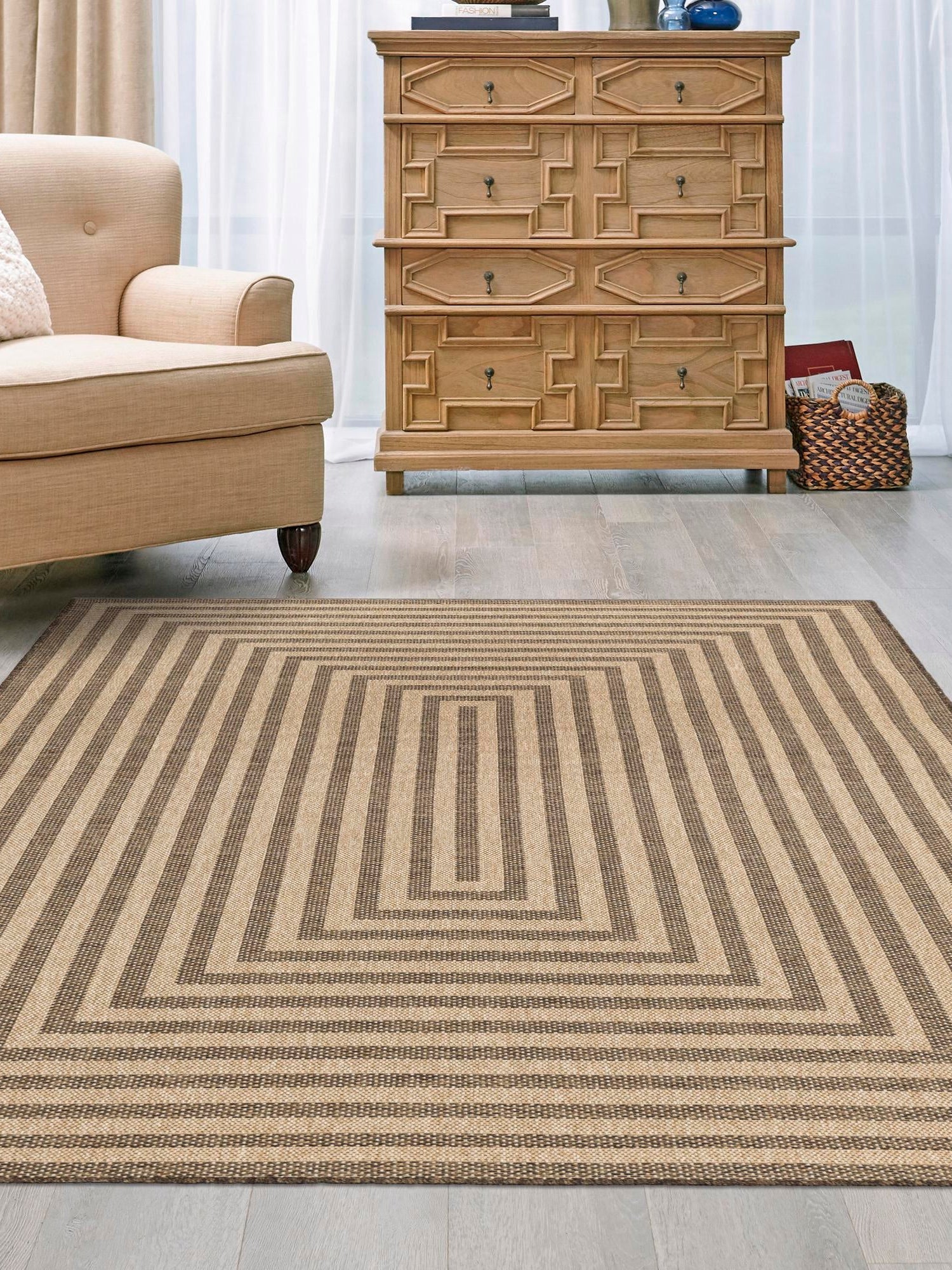 Natural and Brown 4' 1 x 6' 1 Dunes Rectangle Area Rug 100% Polypropylene With Cotton Backing Carpet for Living, Dining, Office, Dorms, Bedrooms for Sale at Rug Engine