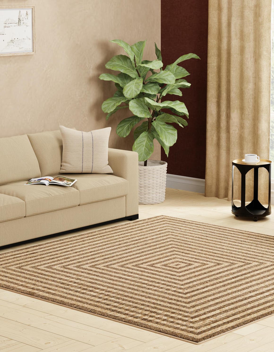 Natural and Brown 8' x 8' Dunes Square Area Rug 100% Polypropylene With Cotton Backing Carpet for Living, Dining, Office, Dorms, Bedrooms for Sale at Rug Engine