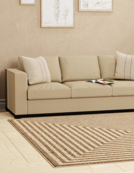 Natural and Brown 8' x 8' Dunes Square Area Rug 100% Polypropylene With Cotton Backing Carpet for Living, Dining, Office, Dorms, Bedrooms for Sale at Rug Engine