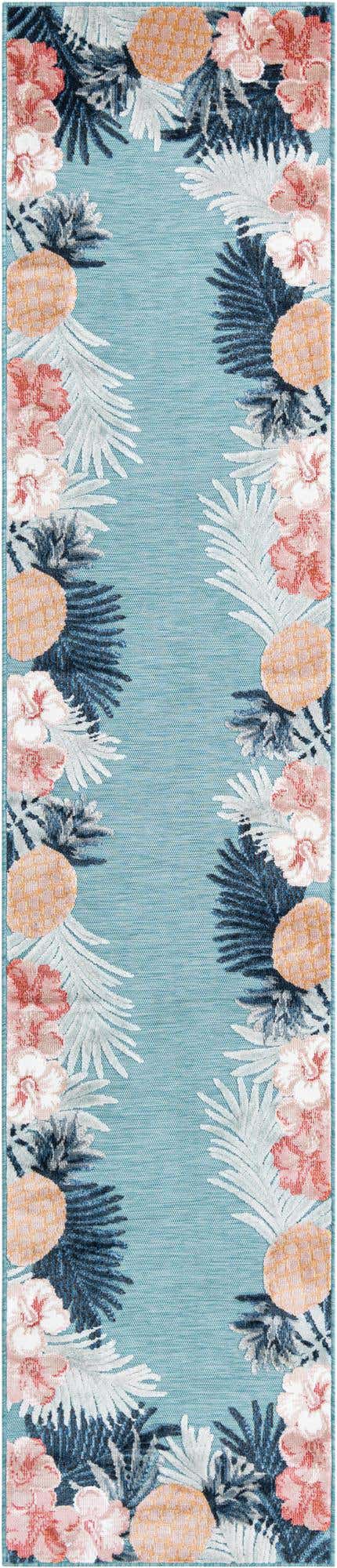 Blue 2' 7 x 12' Outdoor Botanical Runner Area Rug Weather Resistant for Patio, Deck, Terrace, Balcony, Porch Polypropylene Garden Floral Tropical Carpet for Sale at Rug Engine