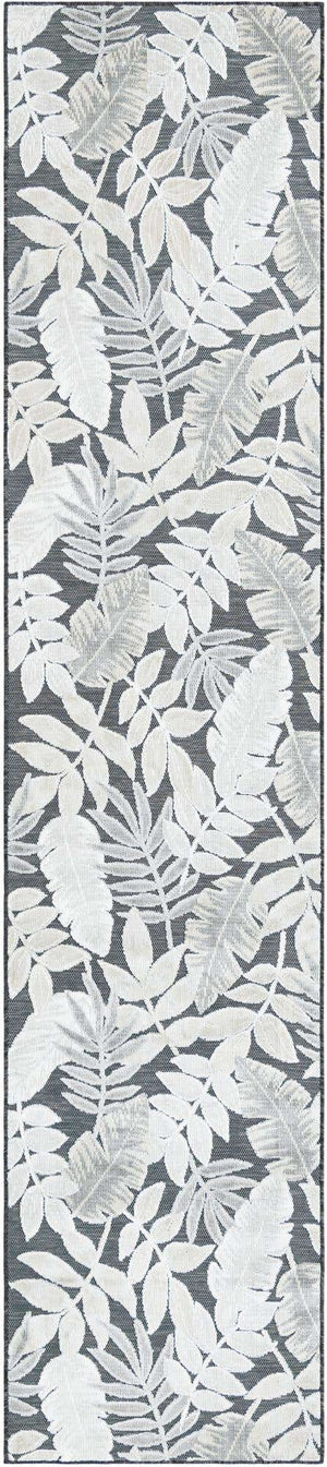 Black 2' 7 x 12' Outdoor Botanical Runner Area Rug Weather Resistant for Patio, Deck, Terrace, Balcony, Porch Polypropylene Garden Floral Tropical Carpet for Sale at Rug Engine