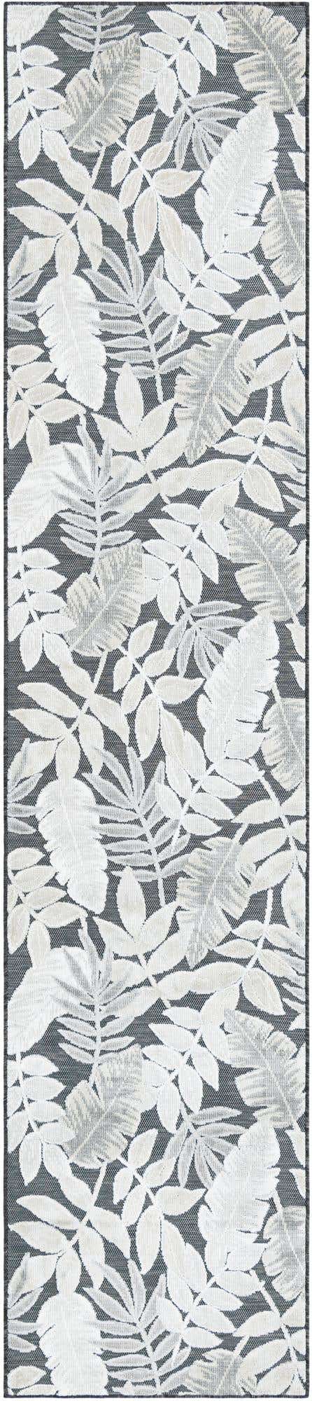 Black 2' 7 x 12' Outdoor Botanical Runner Area Rug Weather Resistant for Patio, Deck, Terrace, Balcony, Porch Polypropylene Garden Floral Tropical Carpet for Sale at Rug Engine