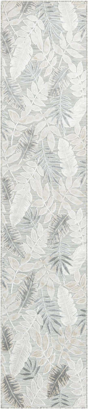 Gray 2' 7 x 12' Outdoor Botanical Runner Area Rug Weather Resistant for Patio, Deck, Terrace, Balcony, Porch Polypropylene Garden Floral Tropical Carpet for Sale at Rug Engine