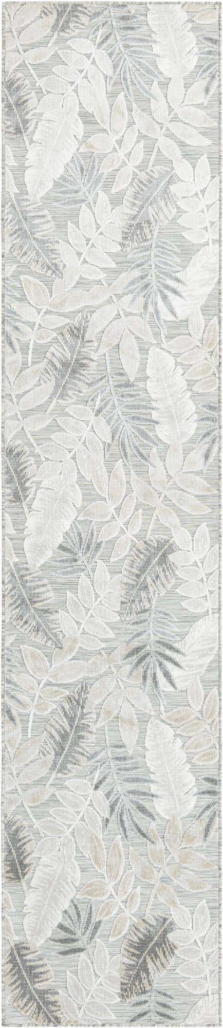 Gray 2' 7 x 12' Outdoor Botanical Runner Area Rug Weather Resistant for Patio, Deck, Terrace, Balcony, Porch Polypropylene Garden Floral Tropical Carpet for Sale at Rug Engine