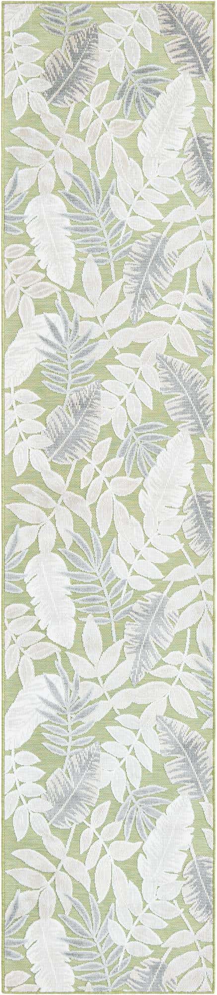 Green 2' 7 x 12' Outdoor Botanical Runner Area Rug Weather Resistant for Patio, Deck, Terrace, Balcony, Porch Polypropylene Garden Floral Tropical Carpet for Sale at Rug Engine