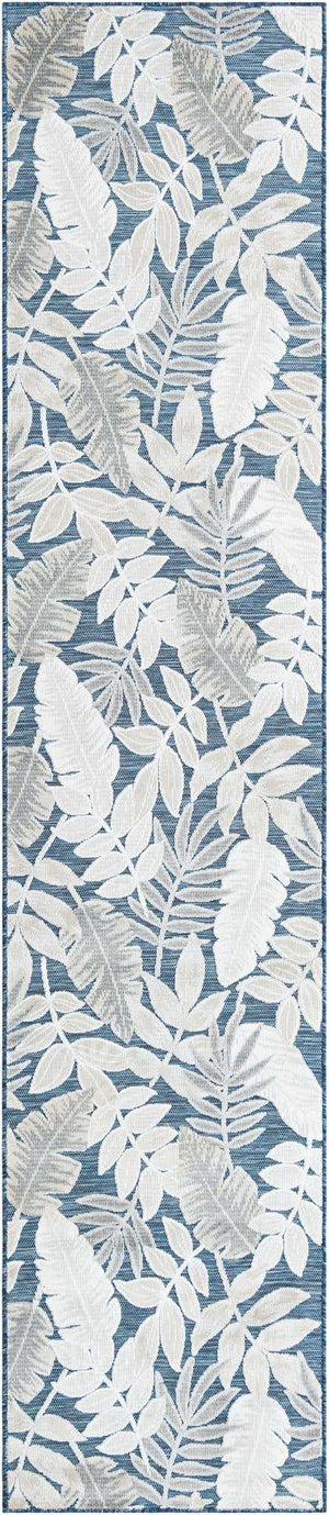 Navy Blue 2' 7 x 12' Outdoor Botanical Runner Area Rug Weather Resistant for Patio, Deck, Terrace, Balcony, Porch Polypropylene Garden Floral Tropical Carpet for Sale at Rug Engine