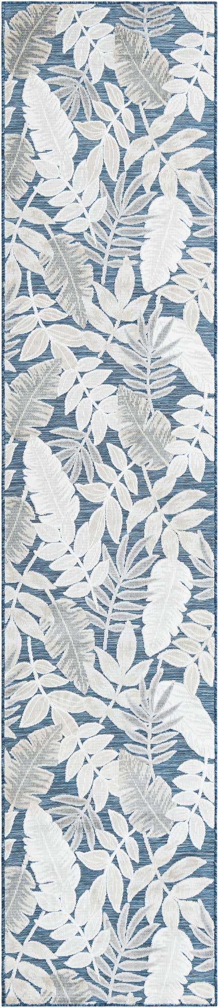 Navy Blue 2' 7 x 12' Outdoor Botanical Runner Area Rug Weather Resistant for Patio, Deck, Terrace, Balcony, Porch Polypropylene Garden Floral Tropical Carpet for Sale at Rug Engine