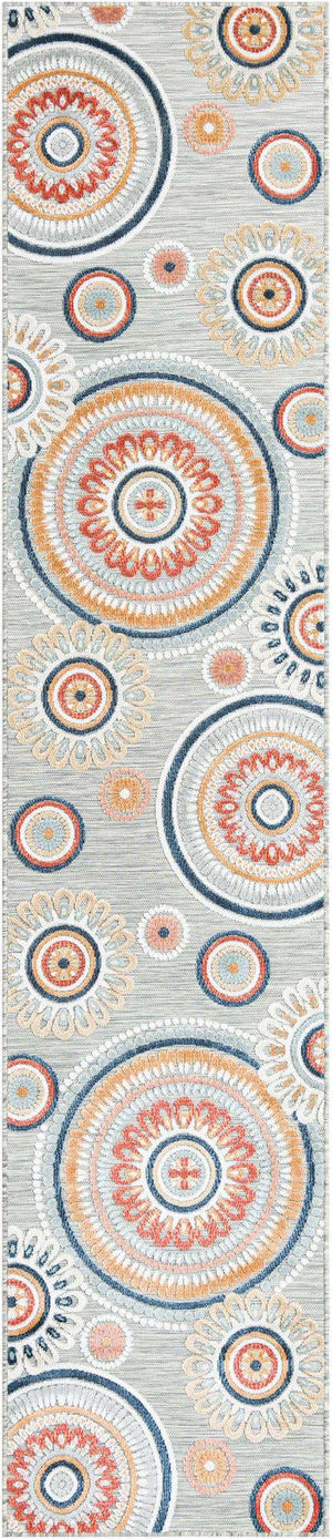 Gray 2' 7 x 12' Outdoor Botanical Runner Area Rug Weather Resistant for Patio, Deck, Terrace, Balcony, Porch Polypropylene Garden Floral Tropical Carpet for Sale at Rug Engine