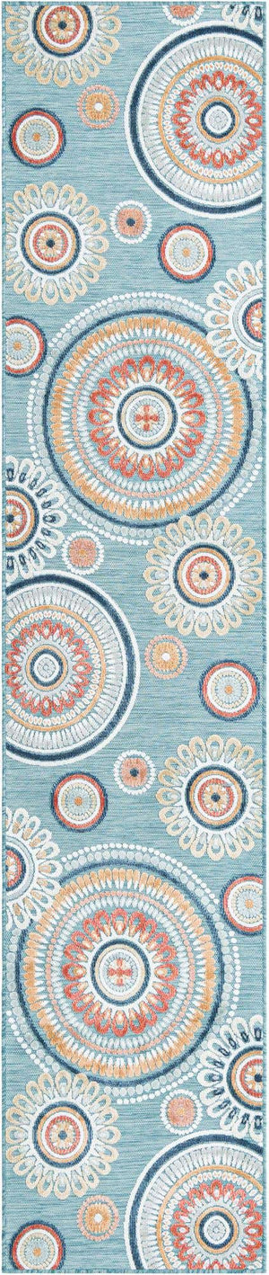 Light Blue 2' 7 x 12' Outdoor Botanical Runner Area Rug Weather Resistant for Patio, Deck, Terrace, Balcony, Porch Polypropylene Garden Floral Tropical Carpet for Sale at Rug Engine