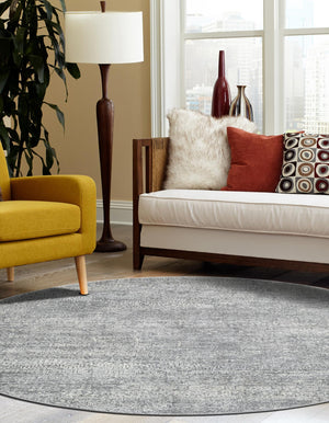 Gray 7' 10 x 7' 10 Finsbury Round Area Rug 60% Polypropylene & 40% Polyester Contemporary Carpet for Living Rooms, Dining, Offices for Sale at Rug Engine
