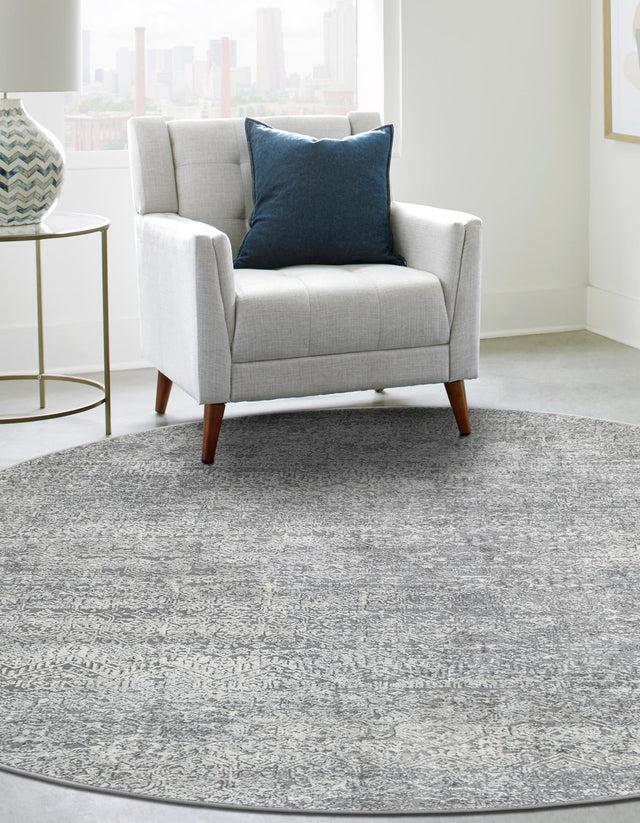 Gray 3' 3 x 3' 3 Finsbury Round Area Rug 60% Polypropylene & 40% Polyester Contemporary Carpet for Living Rooms, Dining, Offices for Sale at Rug Engine