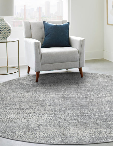 Gray 10' x 10' Finsbury Round Area Rug 60% Polypropylene & 40% Polyester Contemporary Carpet for Living Rooms, Dining, Offices for Sale at Rug Engine
