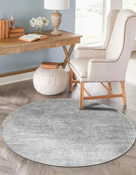 Gray 4' 1 x 4' 1 Finsbury Round Area Rug 60% Polypropylene & 40% Polyester Contemporary Carpet for Living Rooms, Dining, Offices for Sale at Rug Engine