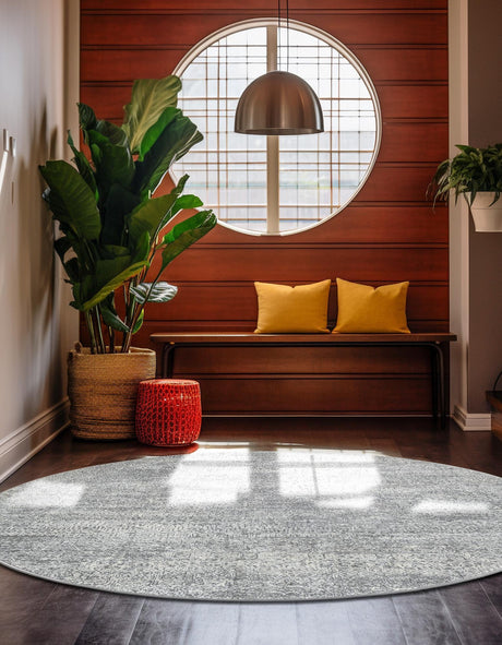 Gray 6' x 6' Finsbury Round Area Rug 60% Polypropylene & 40% Polyester Contemporary Carpet for Living Rooms, Dining, Offices for Sale at Rug Engine